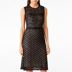 Elie Tahari ophelia navy blue lace overlay sleeveless midi dress